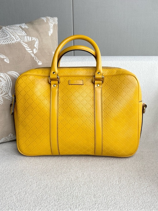 Gucci | Yellow Leather Men's Briefcase Bag Top Handle Crossbody | Like New - Picture 2 of 9